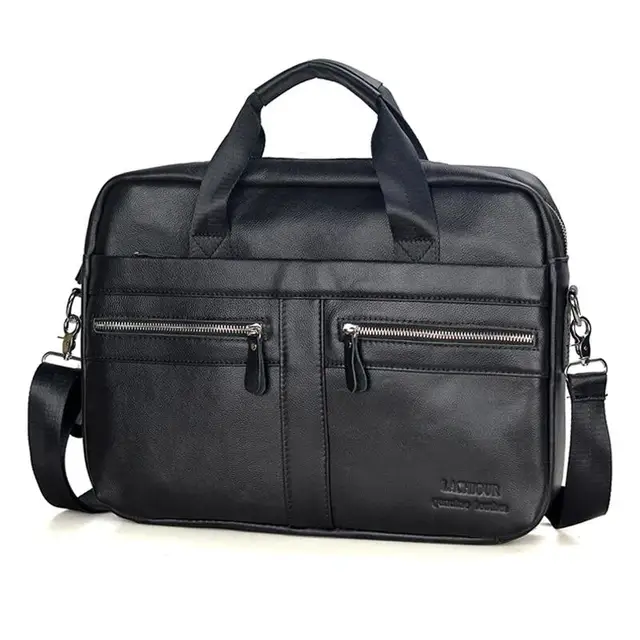 Men Genuine Leather Handbags Casual Leather Laptop Bags Male Business Travel Messenger Bags Men's Crossbody Shoulder Bag Sliver Black 13