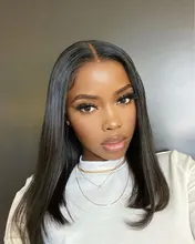Celie Bob-Peluca de cabello humano liso con encaje frontal, postizo de pelo liso con cierre de 4x4 de densidad 150
