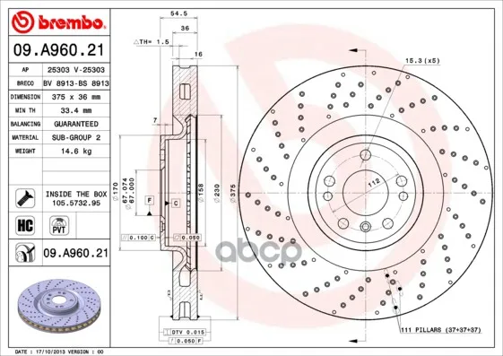 Диск Тормозной Передн, Mb: M-Class 11- Brembo арт. 09.A960.21