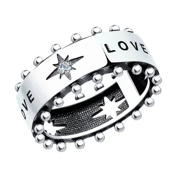 

Sokolov ring in black silver, fashion jewelry, 925, women's male