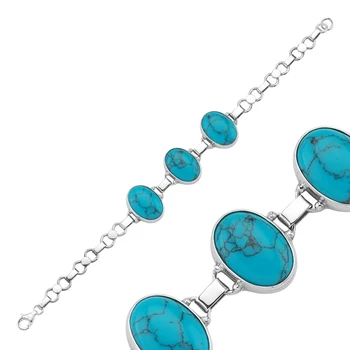 

Silver 925 Sterling Turquoise Gemstone Oval Hand Handwork Bracelet