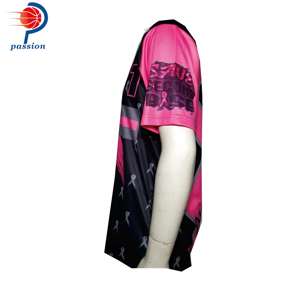 MOQ 5pcs $25 Pink Ribbon Crew Neck Softball Team Jerseys for Breast Cancer Events