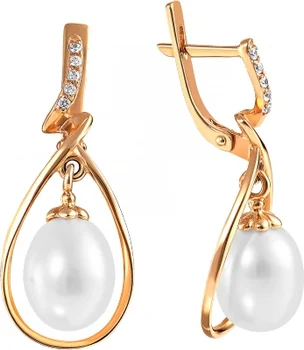 

Примаэксклюзив earrings with pearls and cubic zirconia in red gold