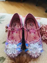 Disney-zapatos de princesa Elsa para niña, zapatos de vestir de dibujos animados de Frozen para niña, zapatos de fiesta de moda con tacones altos, regalo de Navidad