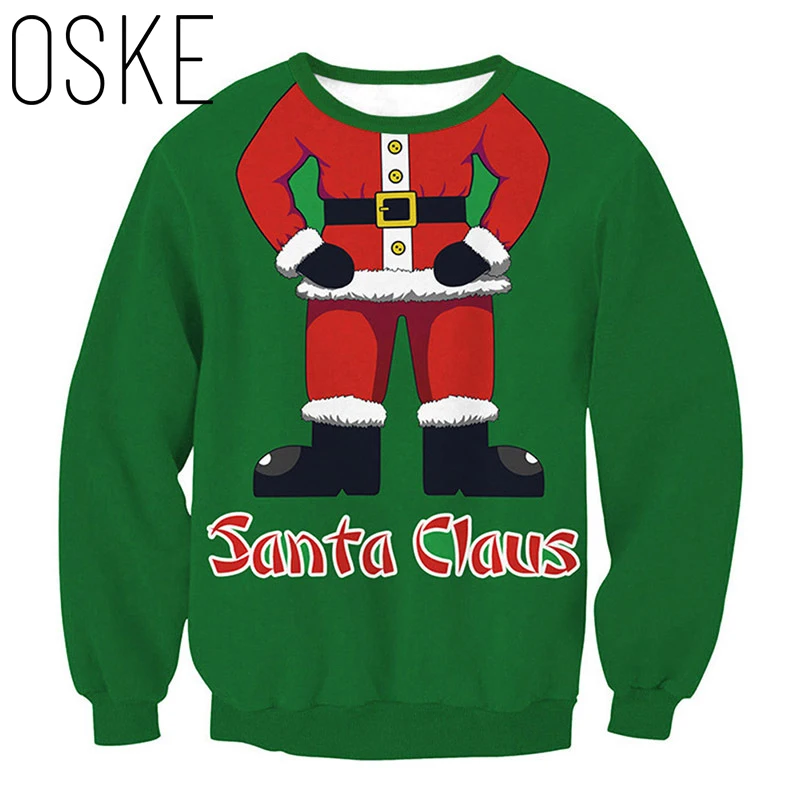 

OSKE 2020 Santa Claus Pattern Women Sweatshirt Round Neck Long Sleeve Pullover Letter Print Sweatshirt Women Christmas Pullover