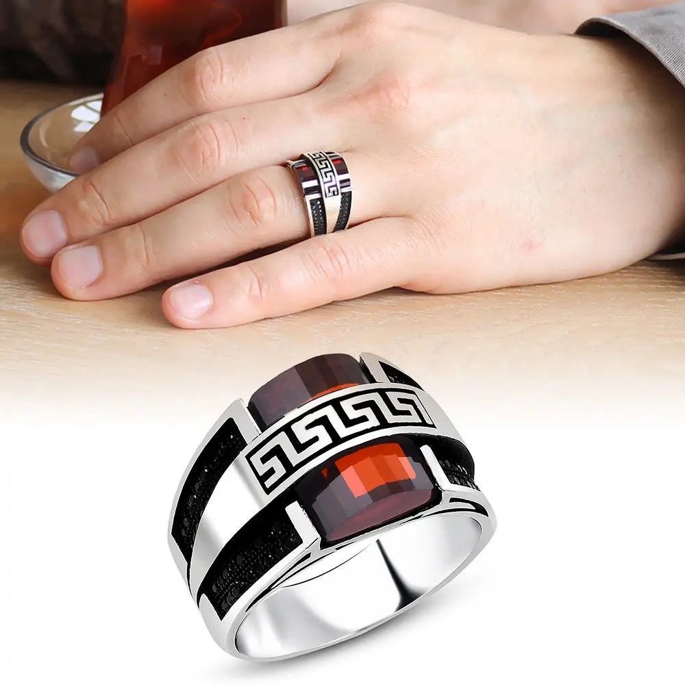 

925 Sterling Silver Ring for Men Zircon Stone Jewelry Fashion Vintage Gift Onyx Aqeq Mens Rings All Size