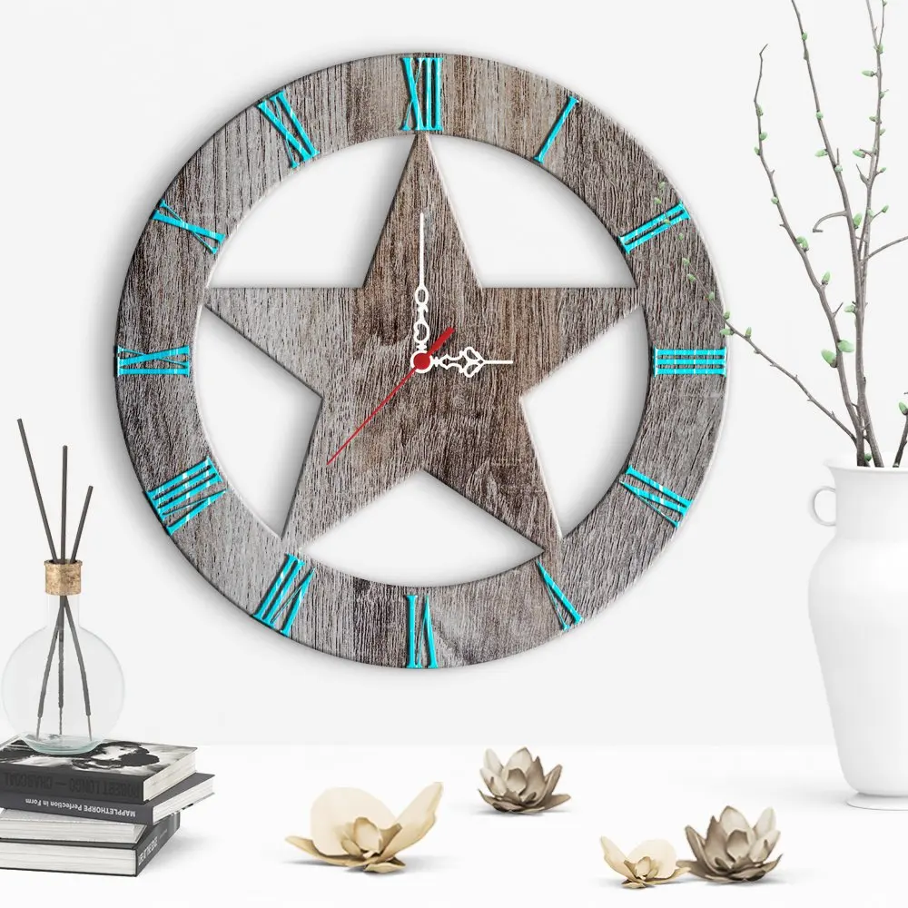 

Decorative Star Design Wooden Wall Clock-2
