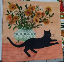 Cushion-Cover Pillow-Case Kissen Linen Print Home-Bed Cartoon Decoration Cat Portrait