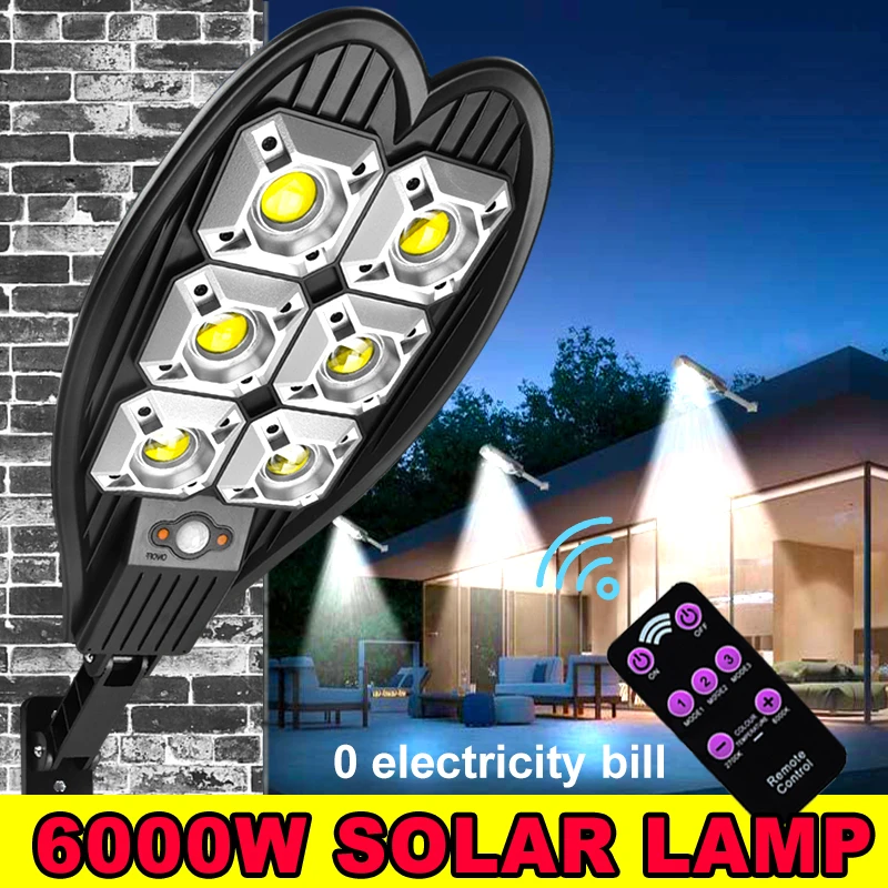 6000Watts 108LED Solar Street Light IP67 Waterproof Remote Control PIR Motion Sensor Solar Lamp for Garden Security Wall Light solar pathway lights