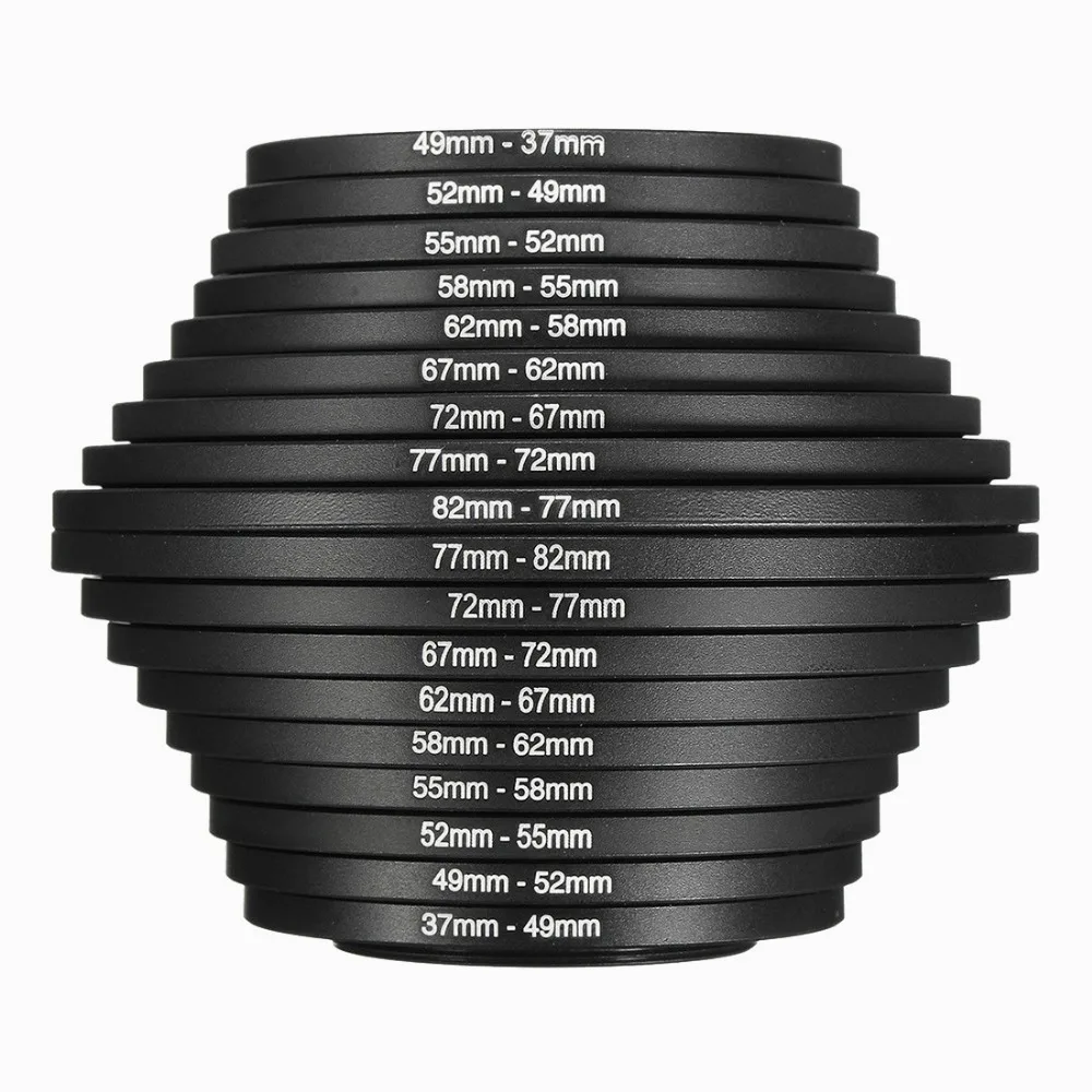 18Pcs Camera Lens Filter Ring Adapter Step Up Down Ring Adapter 37-82mm Set For Canon Nikon All Camera DSLR 18Pcs Camera Lens Filter Ring Adapter Step Up Down Ring Adapter 37-82mm Set For Canon Nikon All Camera DSLR