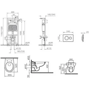 Комплект Vitra Normus унитаз с сиденьем+ инсталляция+ кнопка белая(9773B003-7201