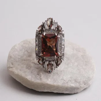 

Square Shuttle Cut Sultanite and Teardrop Baget Zircon Stone Womens 18K Gold Plated Silver Ring