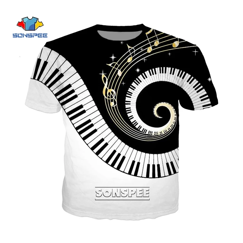 

SONSPEE Fashion Men Piano T-Shirt Music Aesthetic Tshirt Men Women 3D Print Keyboard Harajuku Tee Shirt Homme Tops Off White C25