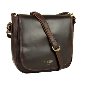 

Unisex leather bag with flap closure and strap