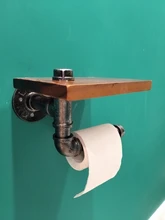 Roller Paper-Holder Storage-Shelf Toilet Iron-Pipe Restroom Wall-Mount Wood Industrial