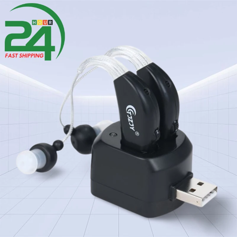 Hearing Aid 2PCS Rechargeable Digital Hearing Amplifiers Wireless Mini Aids for Seniors Sound Amplifier Charging Base