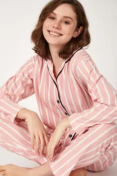 

Happiness ist. Women Striped Knitted Cotton Pajamas set GL00001