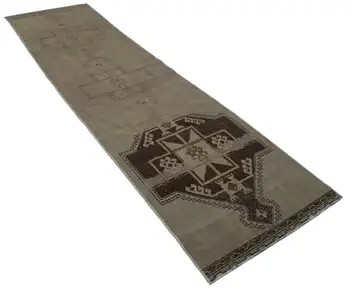 

90x335 Cm Beige Handmade Vintage Anatolian Rug-3x11 Ft