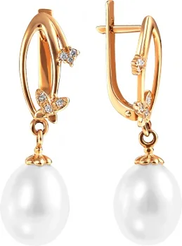 

Примаэксклюзив earrings with pearls and cubic zirconia in red gold