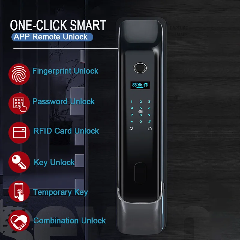 Cerradura de puerta inteligente con tarjeta de contraseña y huella digital  Tuya WiFi APP - MEGATRONICA