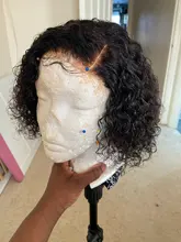 Pelucas de encaje frontal de corte pixie Bob, 150, 180, 250%, rizado, cabello humano con cierre de encaje Remy prearrancado