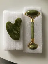 Gua Sha-Rodillo de Jade Natural, masajeador de cara delgada, herramientas de elevación, piedra verde, antiedad, arrugas, belleza de la piel, conjunto de cuidado