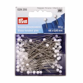

029255 pins with glass. Heads, tempered steel, 2/0 silver color, white 0,80*48mm Prym