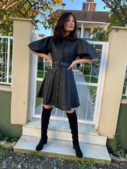 

Leather Look Black Woman Dress