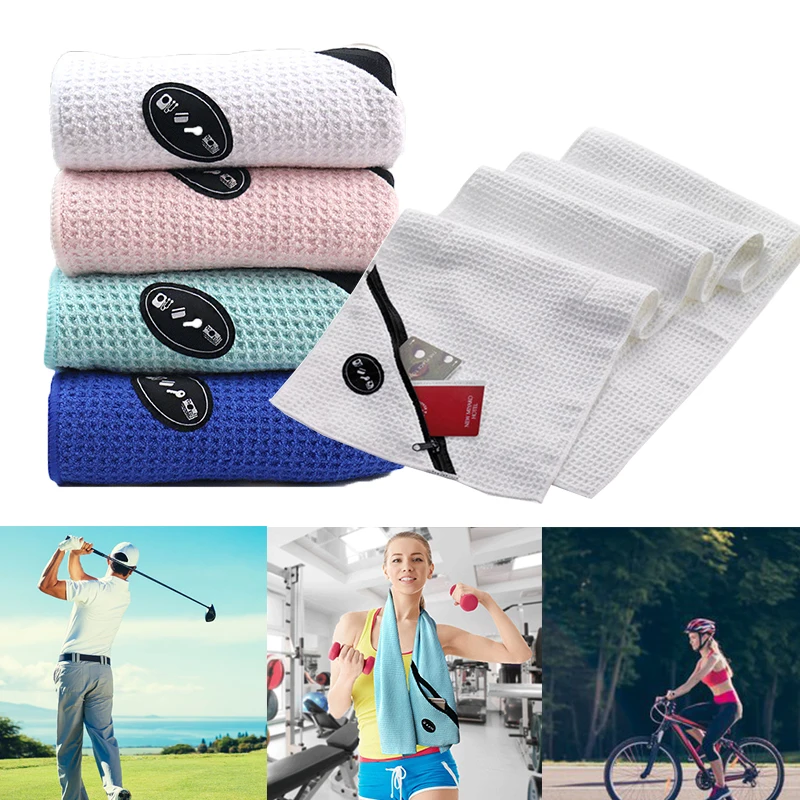 7 Colors Microfiber Sports Towel Outdoor Fitness Golf Towel With Zippered Pocket Yoga Running