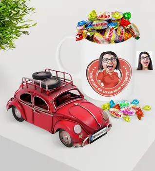 

Personalized Women 'S Easy Grow Caricature Of Platter Nostalgic Red Metal beetle And Mug Haribo Candy Seti-3