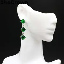 Элегантные, квадратной формы, 38x7 мм, Зеленый Перидот, подарок, серебряные серьги для девочек