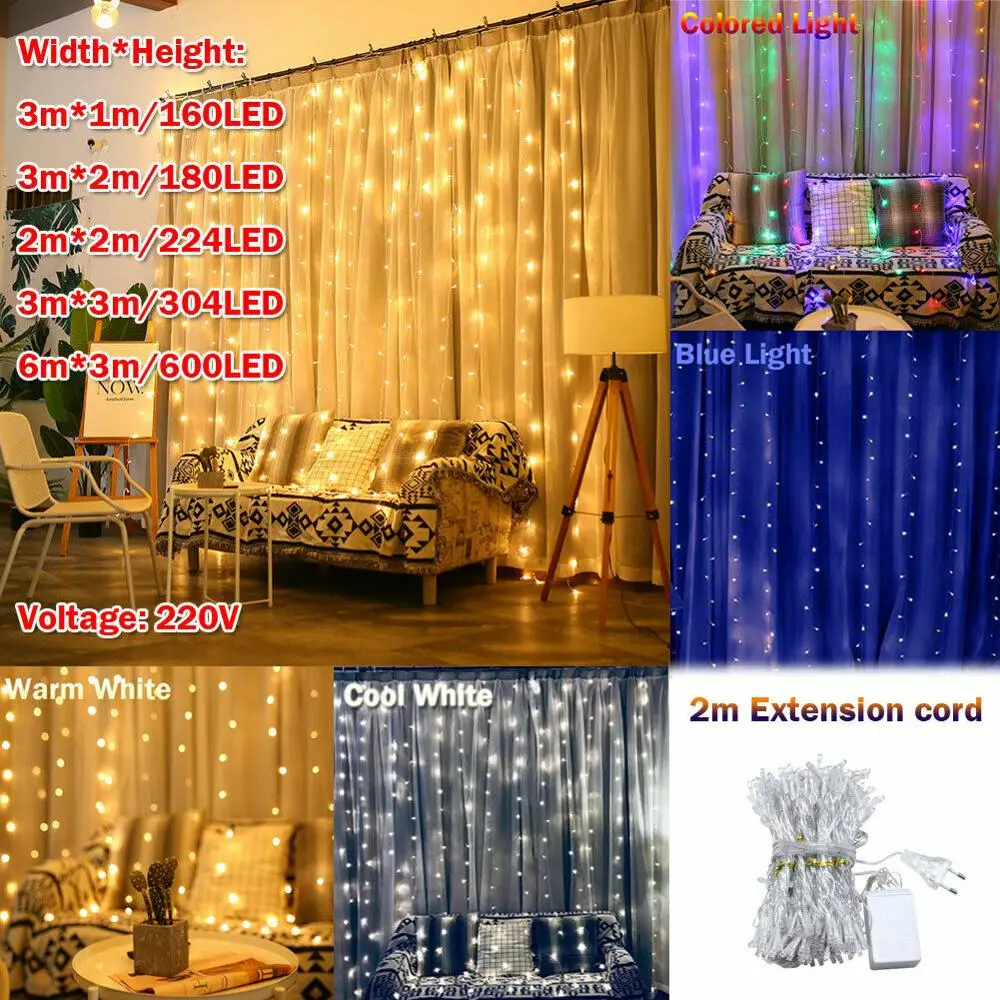 Светодиодный светильник-гирлянда в виде сказочных занавесок на Рождество, свадьбу, вечеринку, подключаемый домашний декор, для гостиной, фотосъемки, Европейский разъем