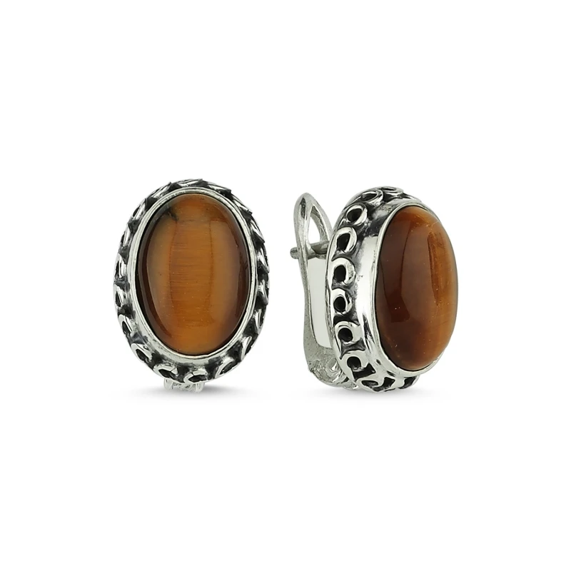 

Silver 925 Sterling Tiger Eye Stone Hand Handwork Earrings