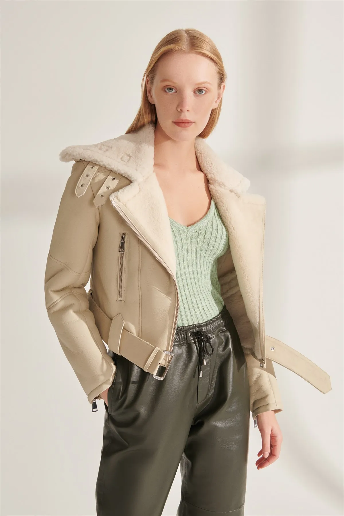 Genuine Leather Jackets Real Shearling Biker Coats Women Winter Wear Warm Waterproof Parkas Design New Street Fashion  Turkey