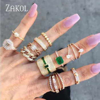 

ZAKOL Design Luxury Statement Stackable Ring For Women Wedding Cubic Zircon Engagement Dubai Punk Bridal Top Finger Rings