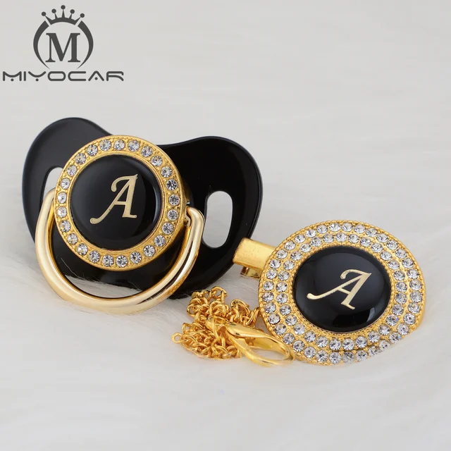 $US $11.87 MIYOCAR Gold silver name Initials letter beautiful bling pacifier pacifier clip free dumm