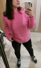 Women Sweater Outerwear Pullover Long-Sleeve Elegant Knitted Loose Pink Knitting Thick