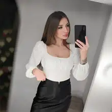 Short Blouses Womens Tops Long-Sleeve Vintage Square-Collar Casual Simple New Bow Solid