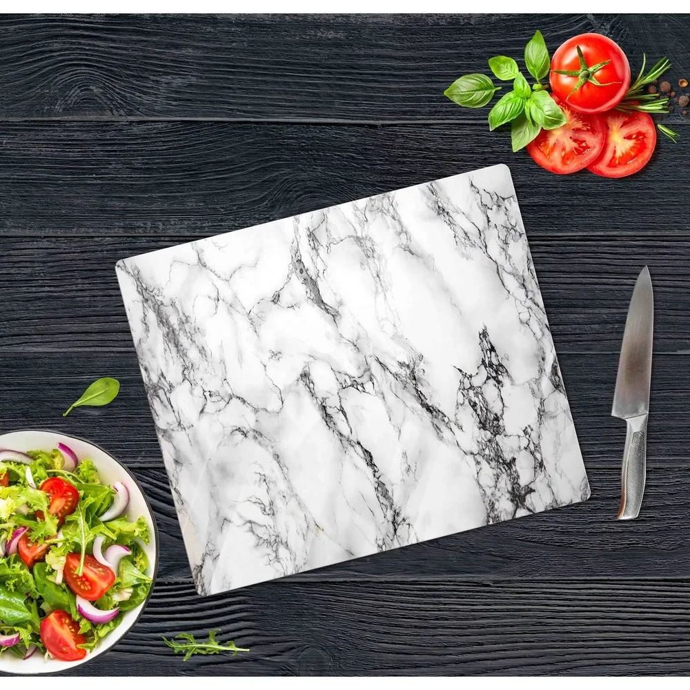 

Decorative Glass Cutting Board 30 x 40 cm Glass Cutting Table with Black and White Marble pattern