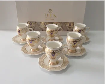 

Perfect Quality Turkish Porcelain Hand Art Coffee Mugs Cup Set 12 Pieces For 6 Person Detailed Work By Hand-GİFT BOX