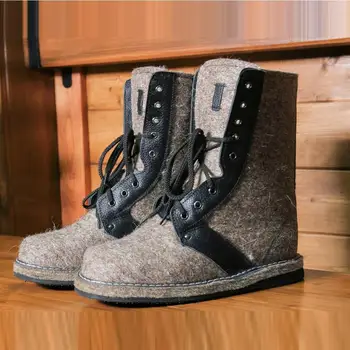 

Winter natural felt boots with fur, felt sole, hunting, frost-resistant, wool, fishing, felt boots
