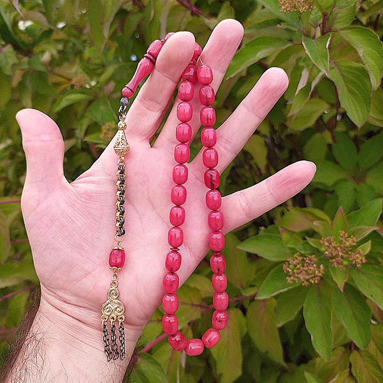 Karpuz Rengi Sıkma Kehribar Tesbih SV07aliex