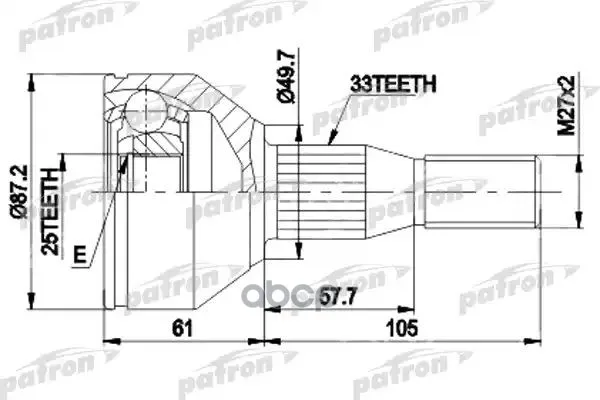 Шрус Наружн К-Кт [A33, B25, D87.2] Opel Sintra 2.2i 16v, 3.0i 24v 96-00 Patron Pcv9110 PATRON арт. PCV9110