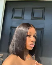 Bob-pelucas de cabello humano con cierre de encaje frontal para mujer, Bob corto recta brasileña, prearrancada, 4x4