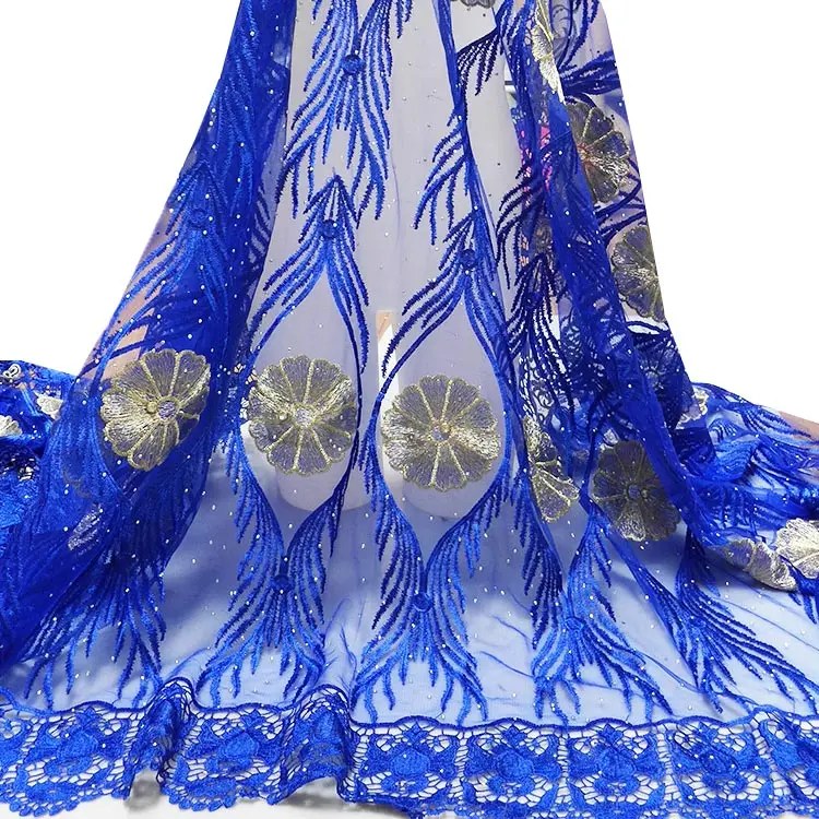 NQ861French Lace- новейший, насыщенно-голубой тюль кружевной ткани хорошего качества Европа и Америка модная ткань с полным камнем кружева