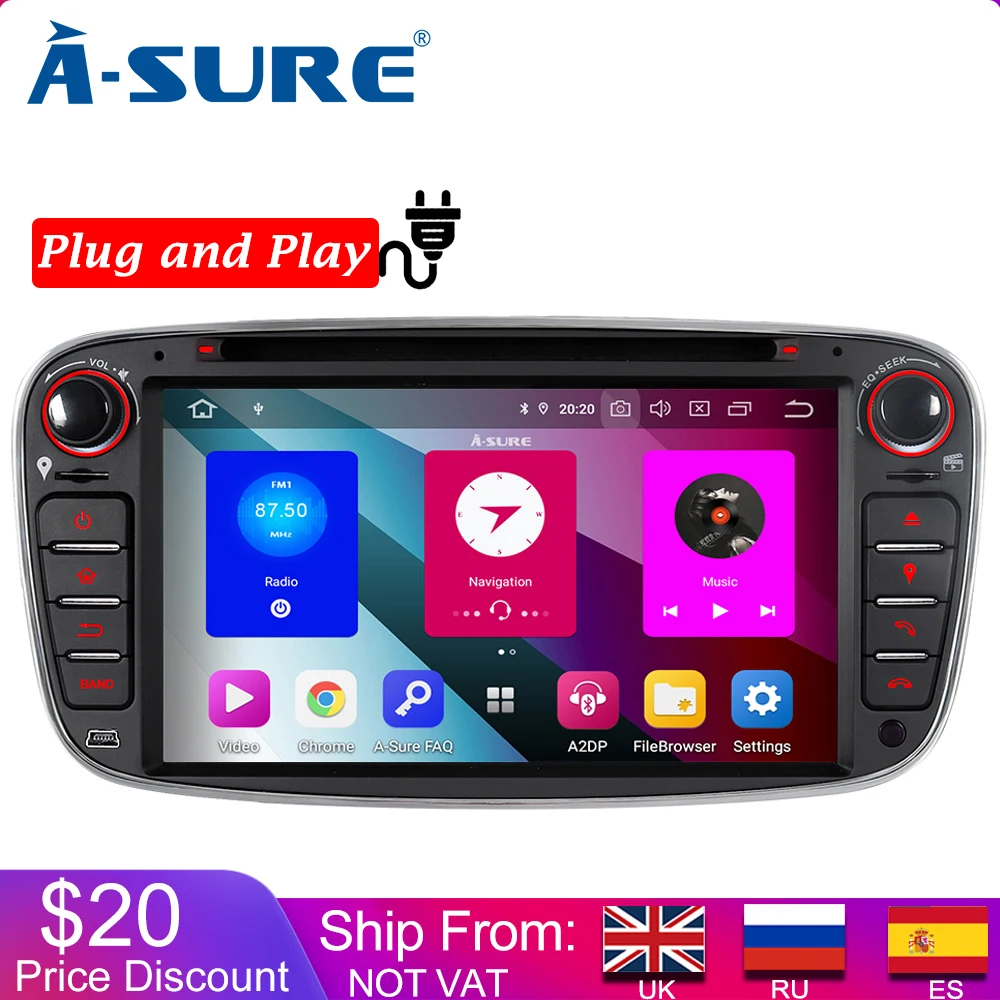 Top A-Sure 2 Din 8 Core 4GB RAM Android 9.0 Radio GPS DVD Player Navigation For FORD/Focus/S-MAX/Mondeo/C-MAX/Galaxy/Fiesta/Kuga 0 Top A-Sure 2 Din 8 Core 4GB RAM Android 9.0 Radio GPS DVD Player Navigation For FORD/Focus/S-MAX/Mondeo/C-MAX/Galaxy/Fiesta/Kuga 0