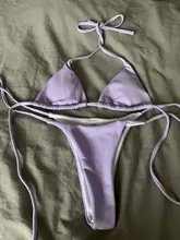 Tankini-traje de baño pequeño para mujer, microbikini azul, conjunto de bikini brasileño de estilo vendaje púrpura de cintura baja, traje de baño de dos piezas