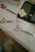 7,0 Japón 440C profesional tijeras de aseo para mascotas perro tijeras grandes rectos y adelgazamiento y curva tijeras pelo de perro Clipper B0013B