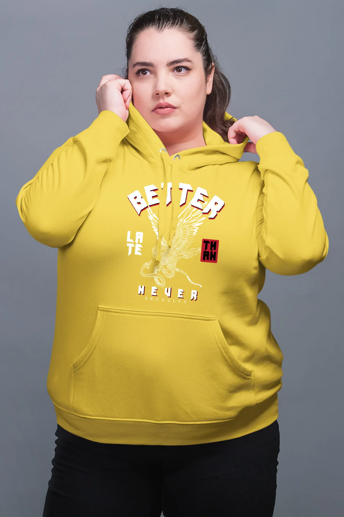 Женская толстовка с капюшоном Angemiel Wear Better Late Never Yellow | одежда