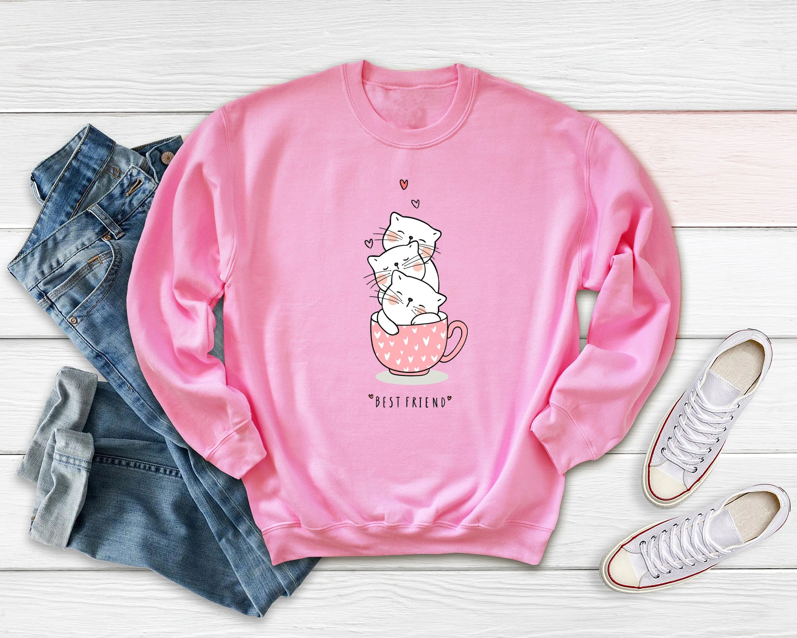 BESTFRIEND Женская толстовка три чашки для кошек пот кошка пуловер любовников Harajuku